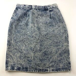 Retro acid wash knee length skirt with bow detail Small 80s